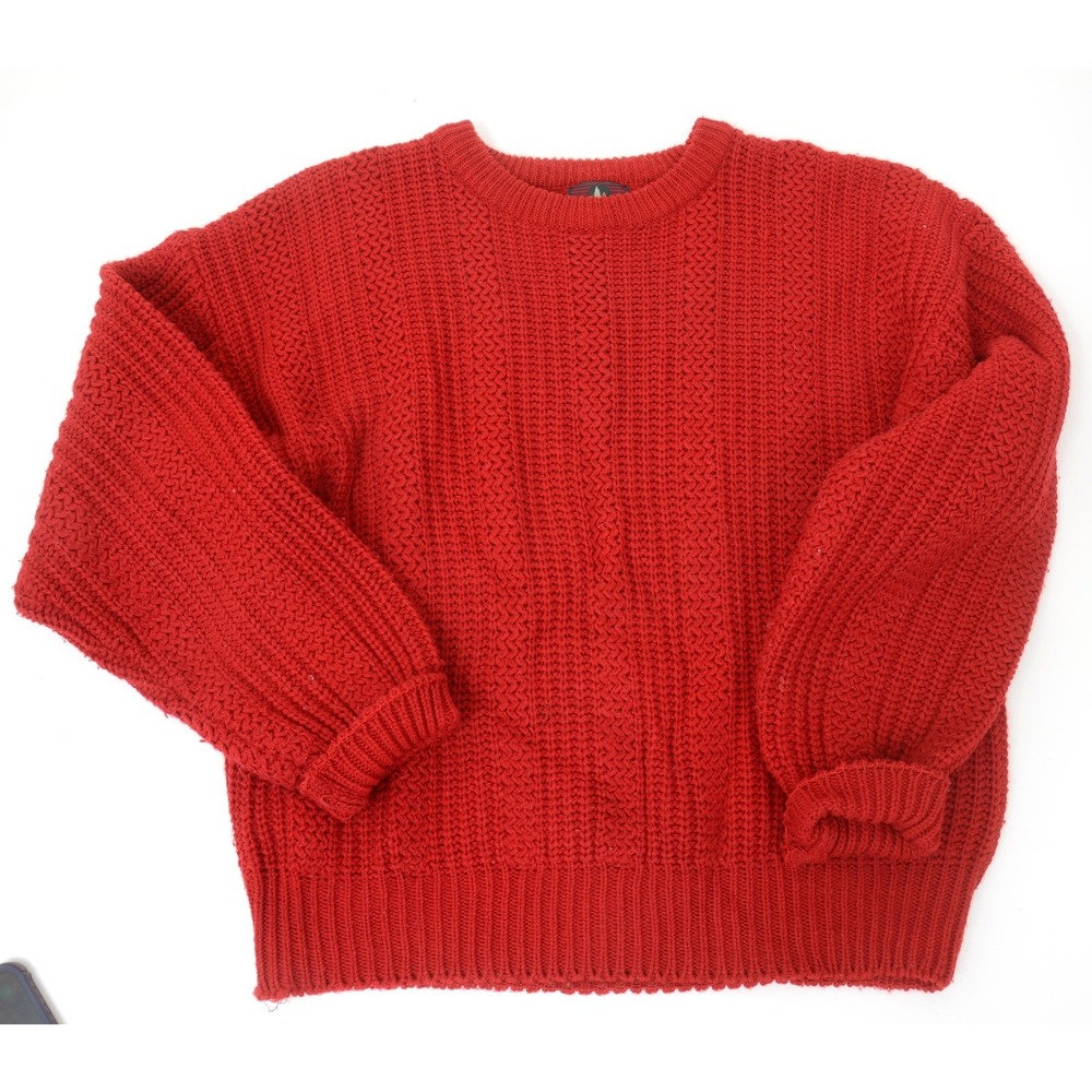 VTG 90s High Sierra Men XL Red Cable Knit Long Sleeve Crewneck Pullover Sweater